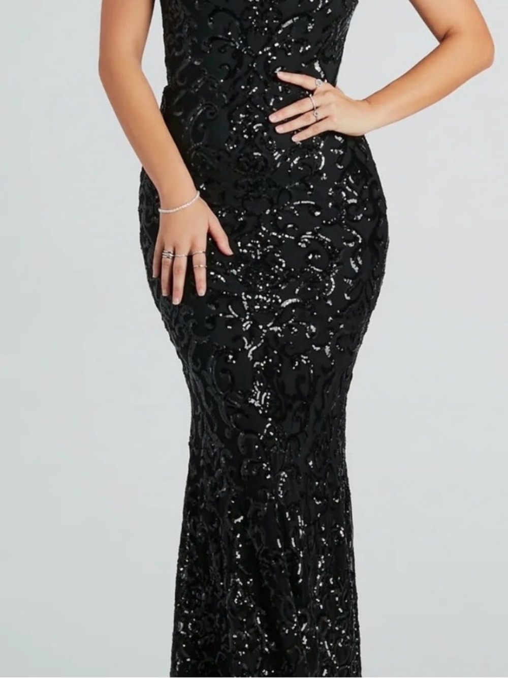 Windsor Black Sequin Flocked Maxi Dress